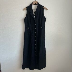 VTG Ultra Dress New York Women's Size 16 Linen Blend Button Down Midi Black 90's